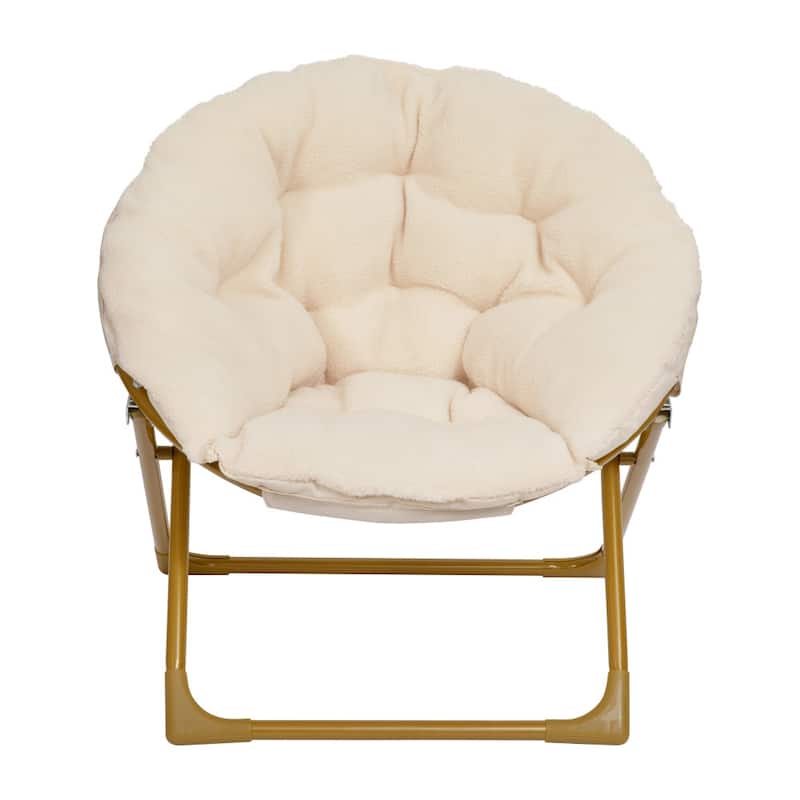Kids Folding Synthetic Fur Saucer Chair for Playroom or Bedroom - 12.25"D x 22.75"W x 22"H