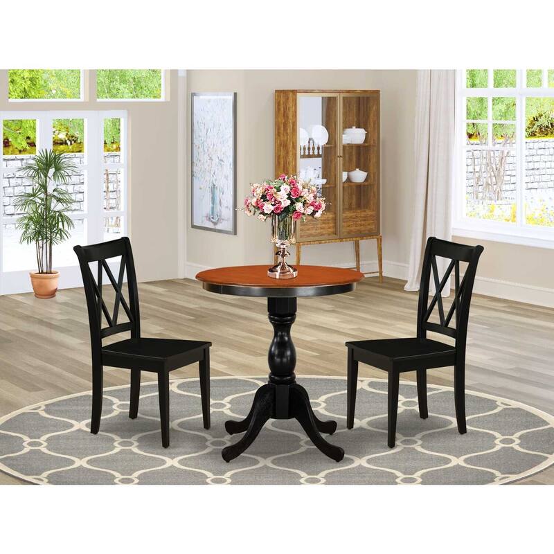 3-Piece Black and Cherry Finish Solid Wood Top - Dining Room Set - Seats 4