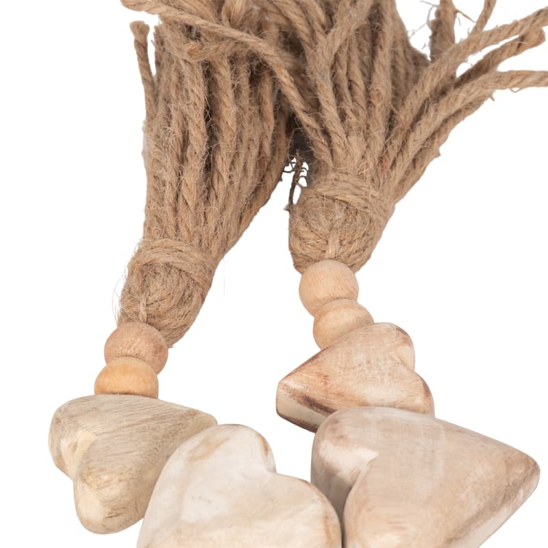 Sagebrook Home 38 Inch Wood Heart Beaded Garland in White, Charming Rustic Home Decor with Jute Tassels - 38" x 2" x 1"