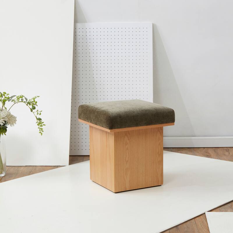 SAFAVIEH Couture Bourke Velvet And Wood Square Ottoman