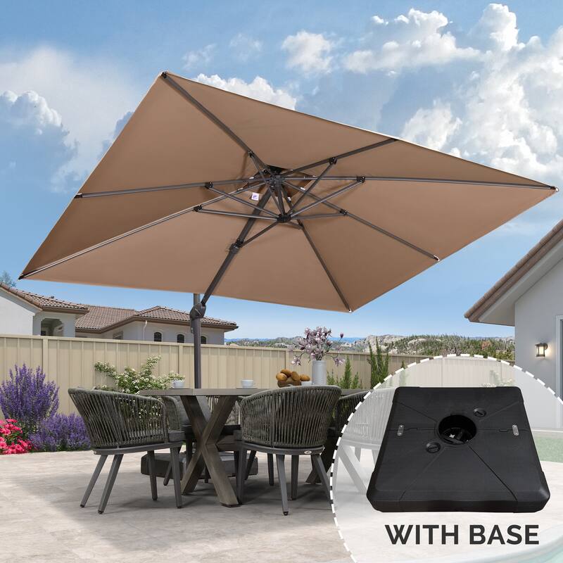 PURPLE LEAF 9 X 12 ft Square Cantilever Umbrellas with Tilt-and-Crank with Base