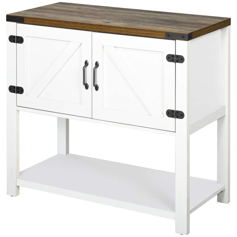 Farmhouse Double Door Coffee Bar Cabinet, Sideboard Buffet Cabinet, Kitchen Cabinet with Bottom Shelf