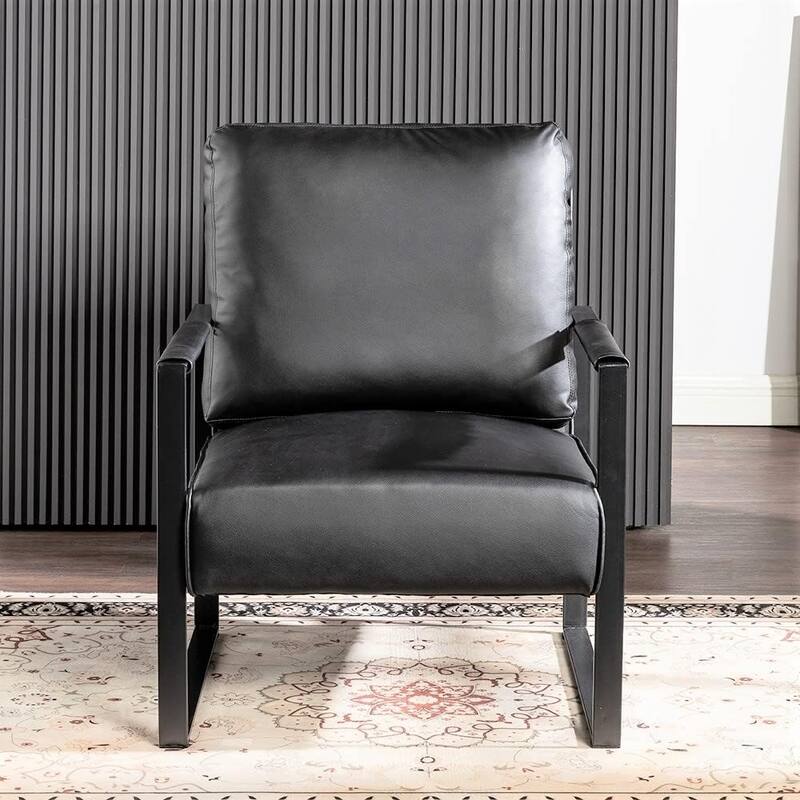 Hosam 25.4" PU/Microfiber Upholstery Metal Arms Chair