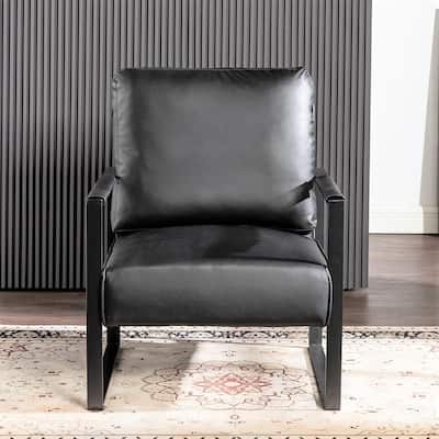 US Pride Furniture Hosam 25.4" PU/Microfiber Upholstery Metal Arms Chair