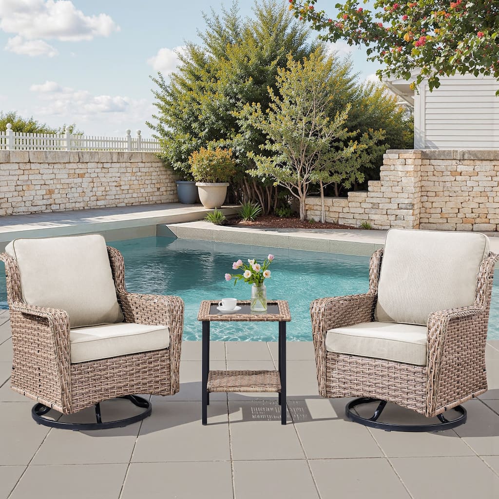 Pocassy Outdoor Patio Chairs Ottoman with Side Table Funiture Set.