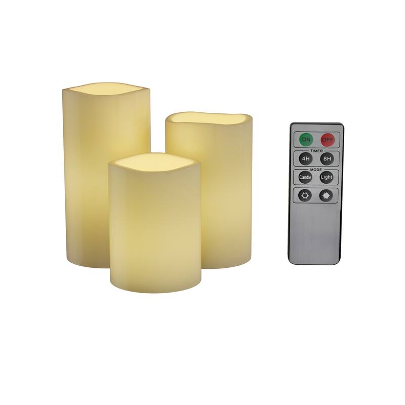Lavish Home Set of 3 LED Flameless Candle with Remote - Set of 3 - Ivory