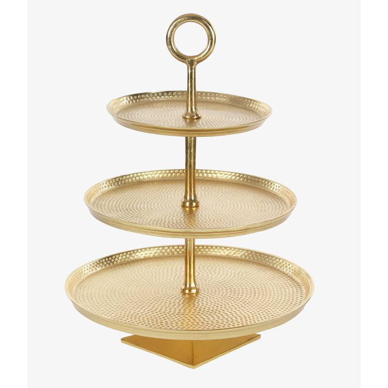 Aluminum Metal 3 Level Tiered Server - Gold - Roche River Decor - 17"W x 17"L x 23"H