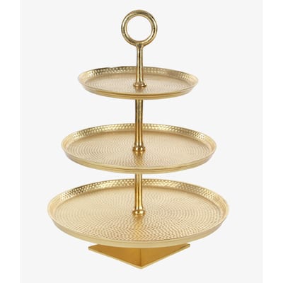 Aluminum Metal 3 Level Tiered Server - Gold - Roche River Decor - 17"W x 17"L x 23"H
