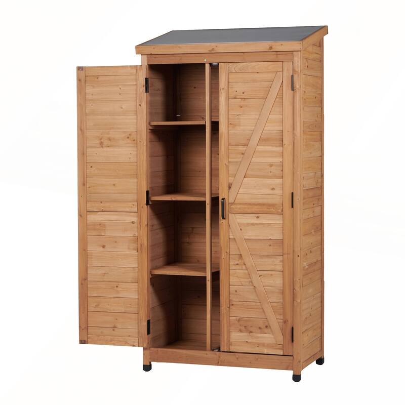 Outdoor Wooden Storage Shed with Metal Top