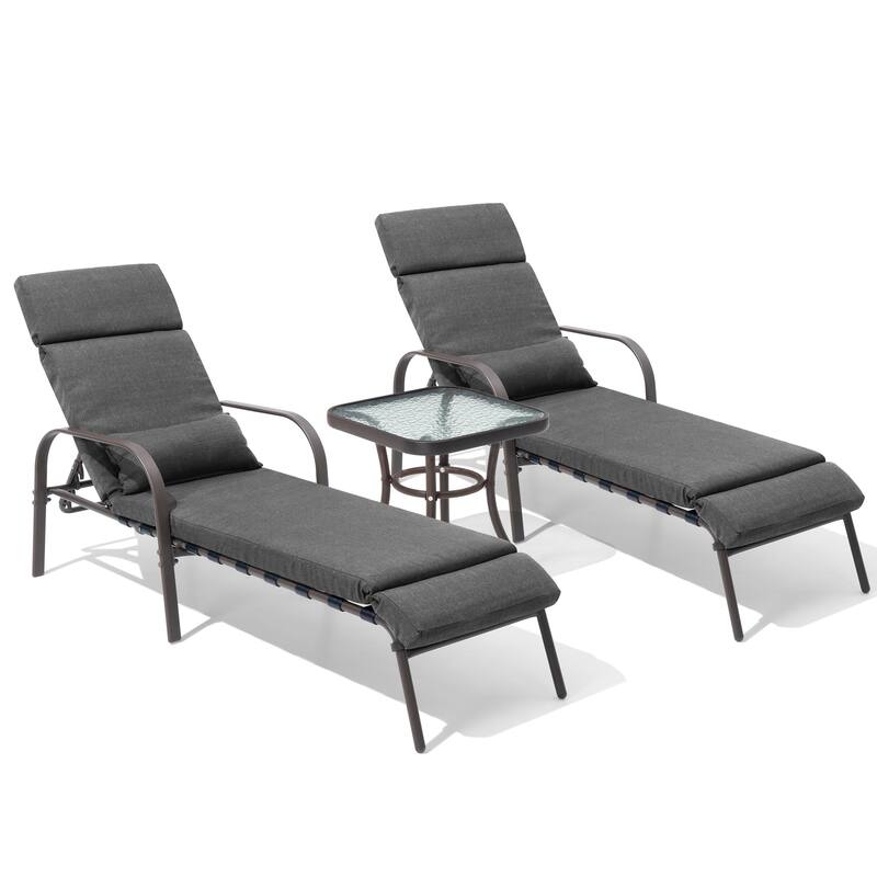 Outdoor Cushioned Chaise Lounge Chairs Adjustable Reclining Sun Lounger with Side Table
