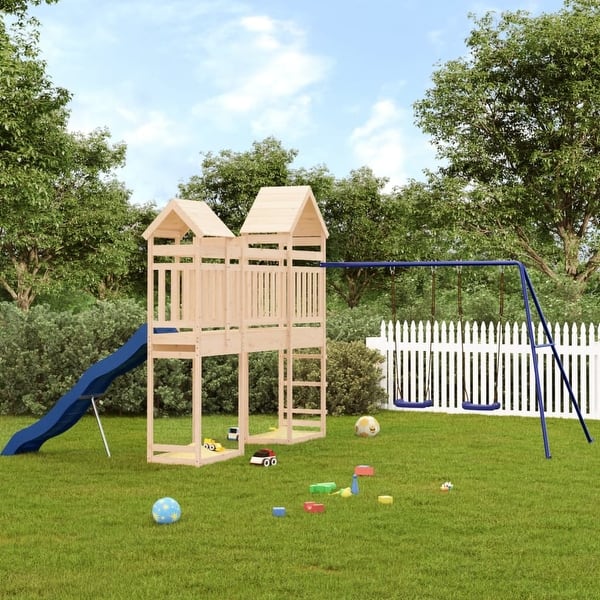 slide 2 of 17, vidaXL Swing Set Outdoor Backyard Wooden Playground Equipment for Kids Age 3-8 193.7" x 140.9" x 93.7" Pine