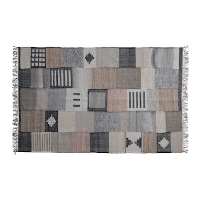 Wool and Jute Blend Patchwork Rug - 96.0"L x 60.0"W x 0.5"H