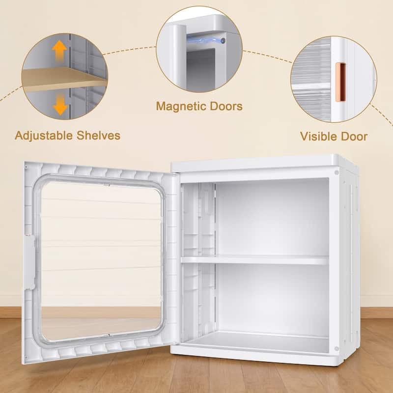 Javlergo White 5-Tier Tall Storage Cabinet with Wheels Adjustable Shelves Transparent Magnetic Doors & Drawer for Home