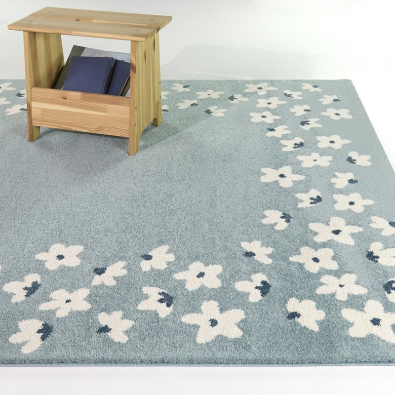 Ada Kids Floral Area Rug - 5'3" x 7' - Light Blue