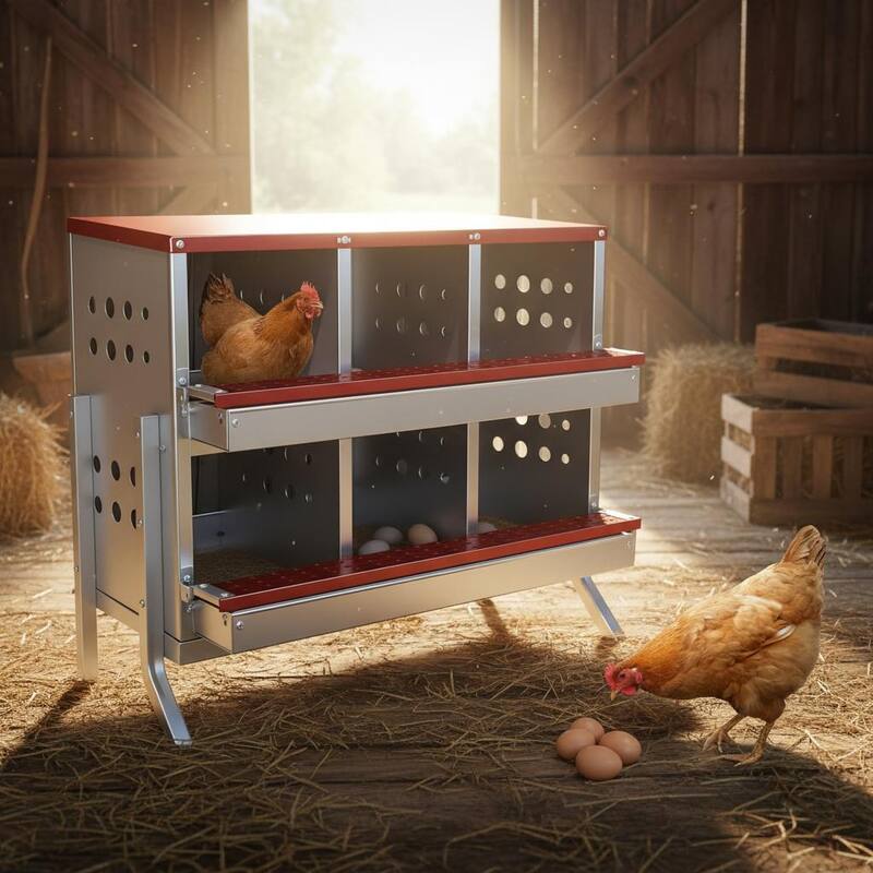 Chicken Nesting Boxes, with 6 Compartment - Red