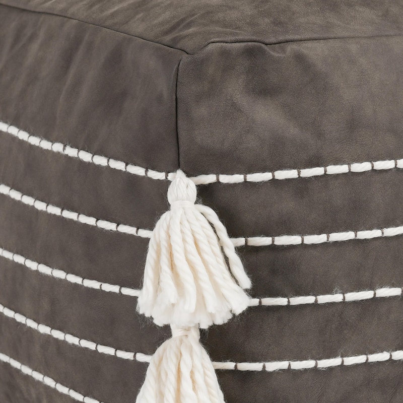 Villa by Classic Home 24" Vegan Leather Brown Pouf
