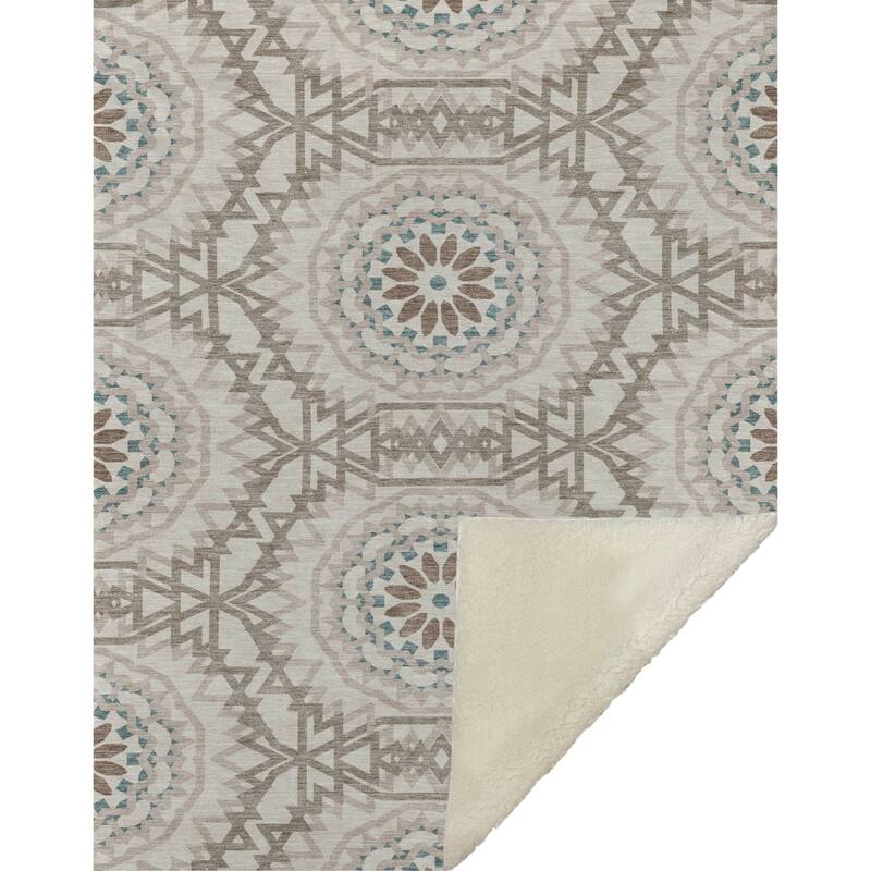 Premium Machine Washable Boho Suzani Sherpa Throw Blanket