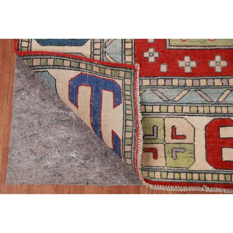Hand Knotted Oriental 100% Wool Carpet Traditional Geometric Multi-Colored Kazak Area Rug - 11' 4'' X 8' 5''