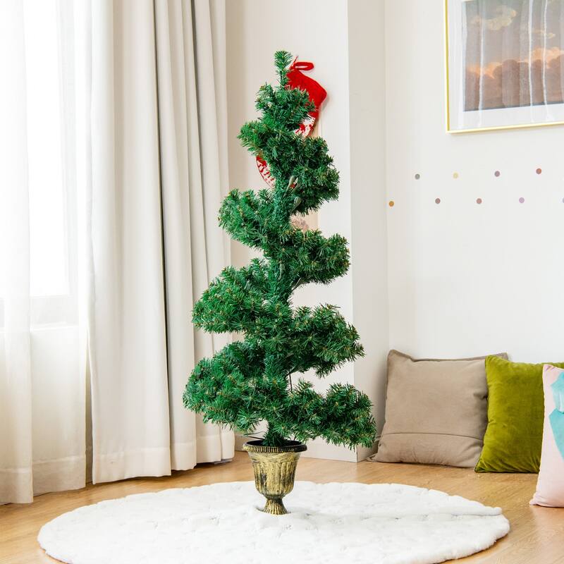 Gymax 4 ft Pre-Lit Spiral Topiary Christmas Tree Artificial Helical - See Details