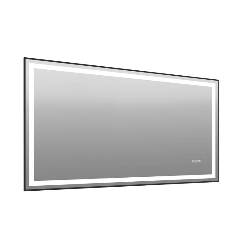Topcraft Black Framed Tempered Glass Mirror with Dual LED Strip Lighting
