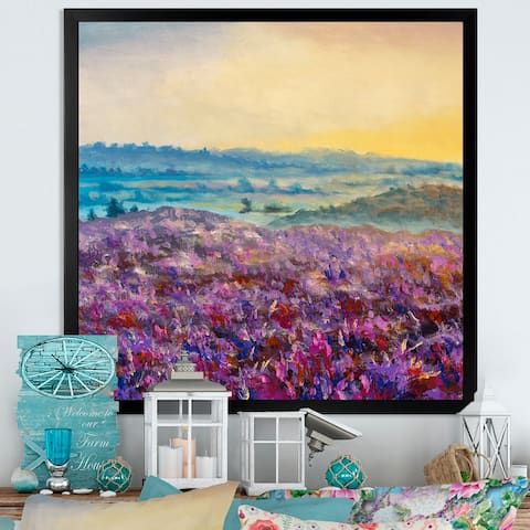 Designart "Sunrise On Purple Lavender Painting" Traditional Framed Wall Decor