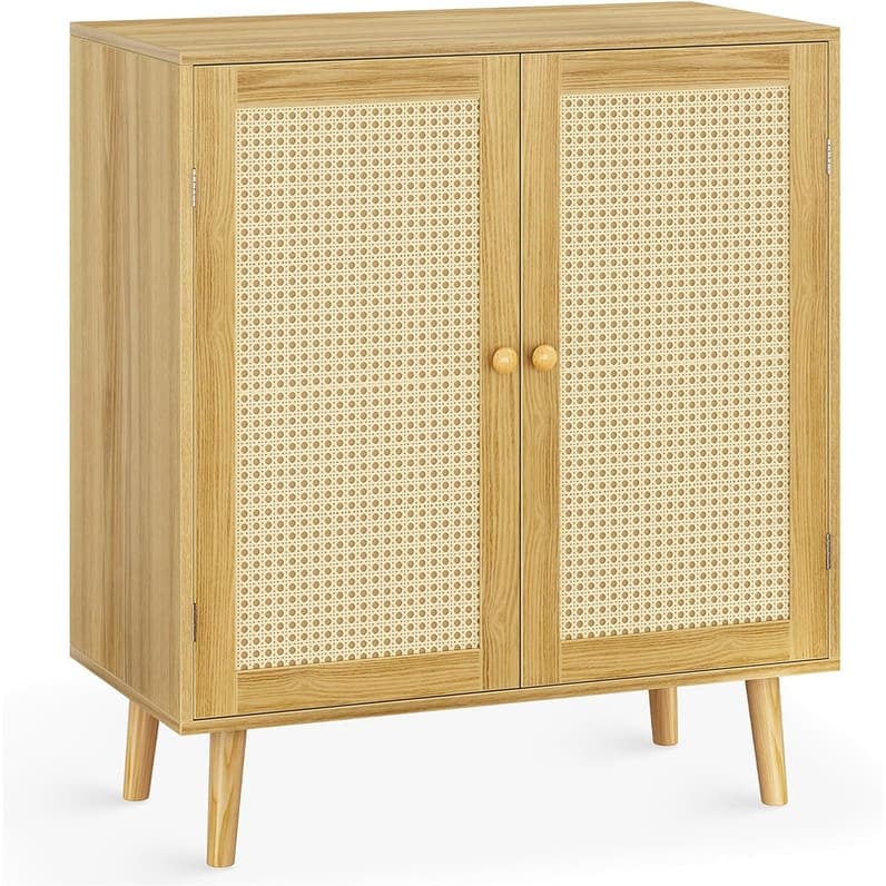 Storage Cabinet with PE Rattan Decor Doors - 15.7"D x 31.5"W x 34.6"H