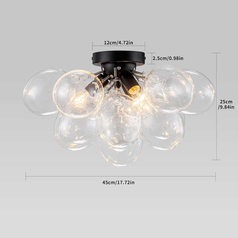 Starsky 3-Light 17in. Contemporary Glass Bubble Semi Flush Mount