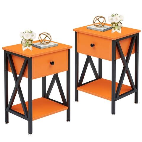 VECELO Mid Century Modern Nightstands Set of 2 with Storage Shelves