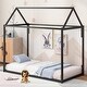 preview thumbnail 2 of 7, Twin Size House Shape Kids Platform Bed, Metal Roof Floor Bed, Metal Platform Bed Frame for Child, No Box Spring Needed