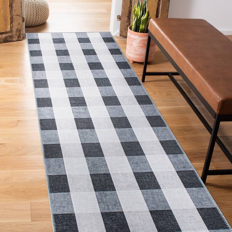 Contemporary Checkered Machine Washable Area Rug