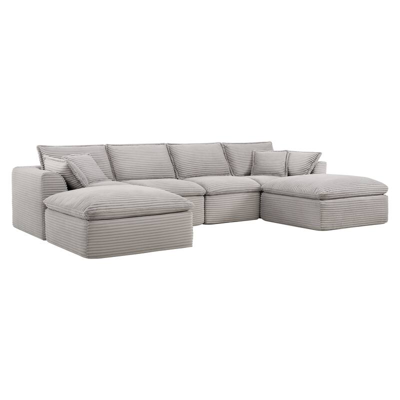 U Shaped Modular Sectional Sofa with Ottomans, Oversized Corduroy Upholstered Cloud Sofa, Fully Compressed 6 Seat Sofa