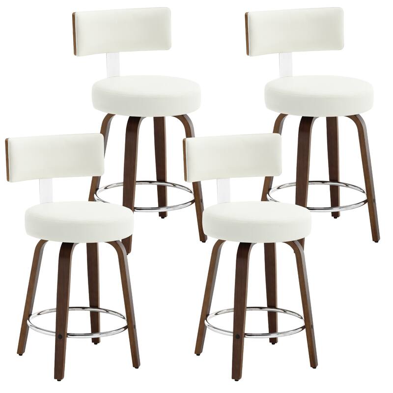 Faux Leather Upholstered Swivel Counter/ Bar Stools Set of 1/2/4 - Set of 4 - White - Counter Height