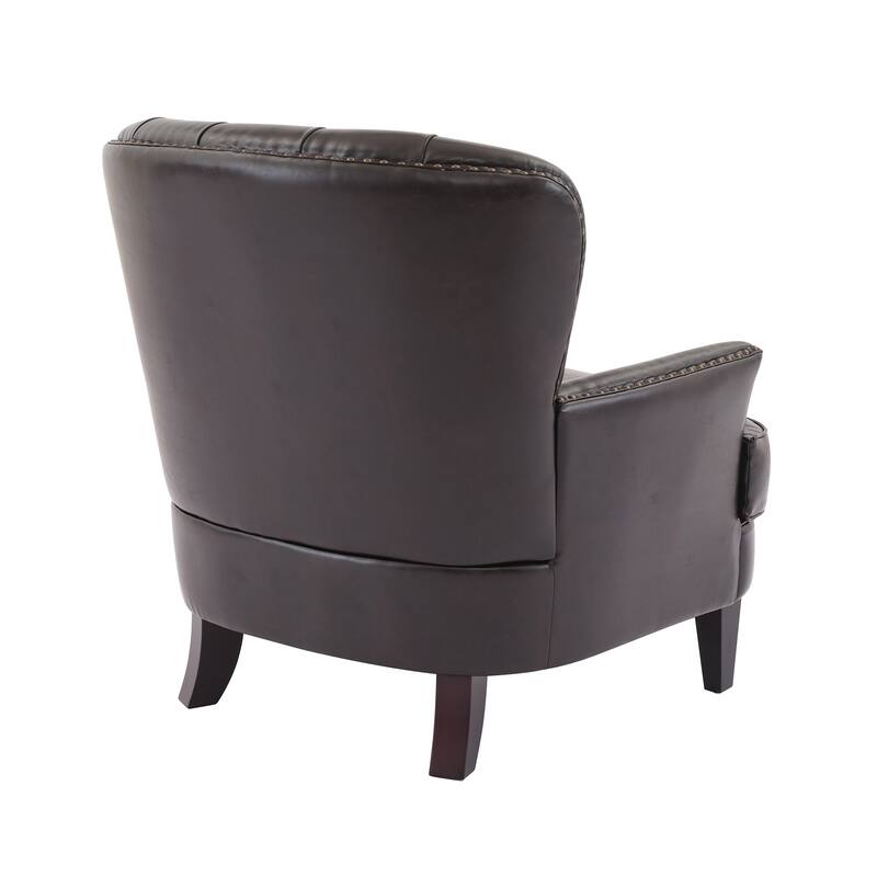 Vintage Upholstered Lounge Chair, Tufted Single Sofa Armchair with Nailhead Trim, Wood Legs, Curved Backrest for Bedroom, Office