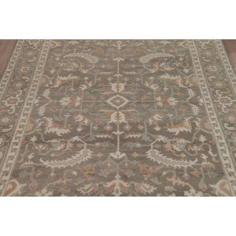 Transitional Floral Oushak Style Area Rug Handmade Wool Carpet - 7'11" x 10'1"