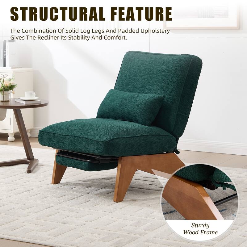 HOMEFUN Upholstered Modern Multi-Position Adjustable Wooden Base Lounge Chair with Footrest and Lumbar Pillow