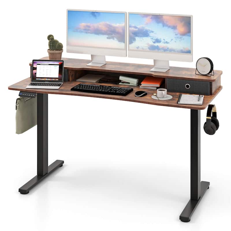 Costway 55"x 24" Electric Standing Desk with 2 Drawers Monitor Stand - See Details