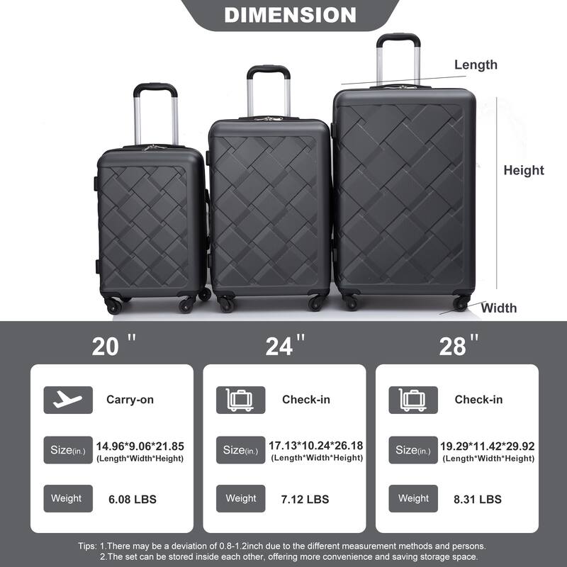Hardshell Suitcase with Spinner Wheels ABS Luggage Sets 8-Piece Set (20/24/28+portable handbag + 4 pieces storage bag set)