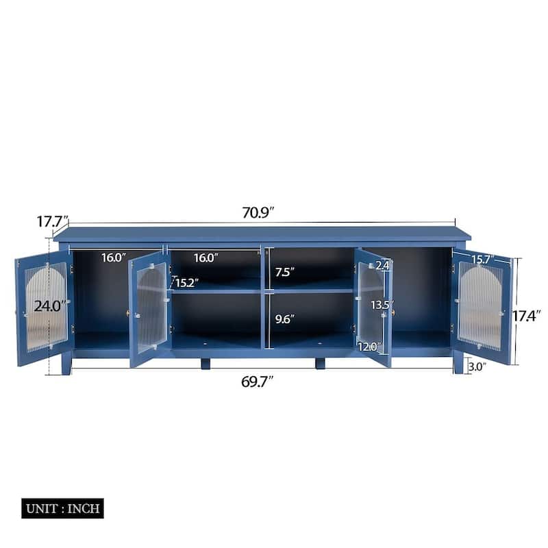 71" Modern TV Stand with Glass Door and Metal Handle