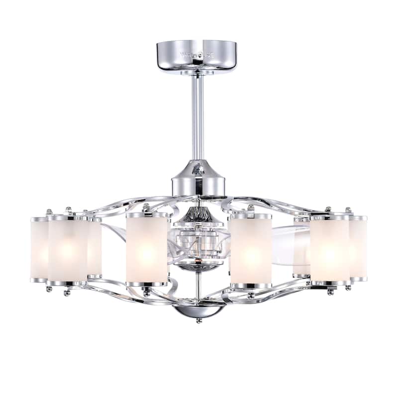 Vasilica 29 Inch Modern Glass Shade Ceiling Fandelier with Remote - N/A - Chrome Polish