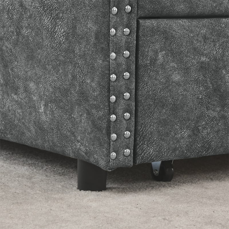 Queen Size Upholstered Tufted Daybed with Drawers and Button on Back