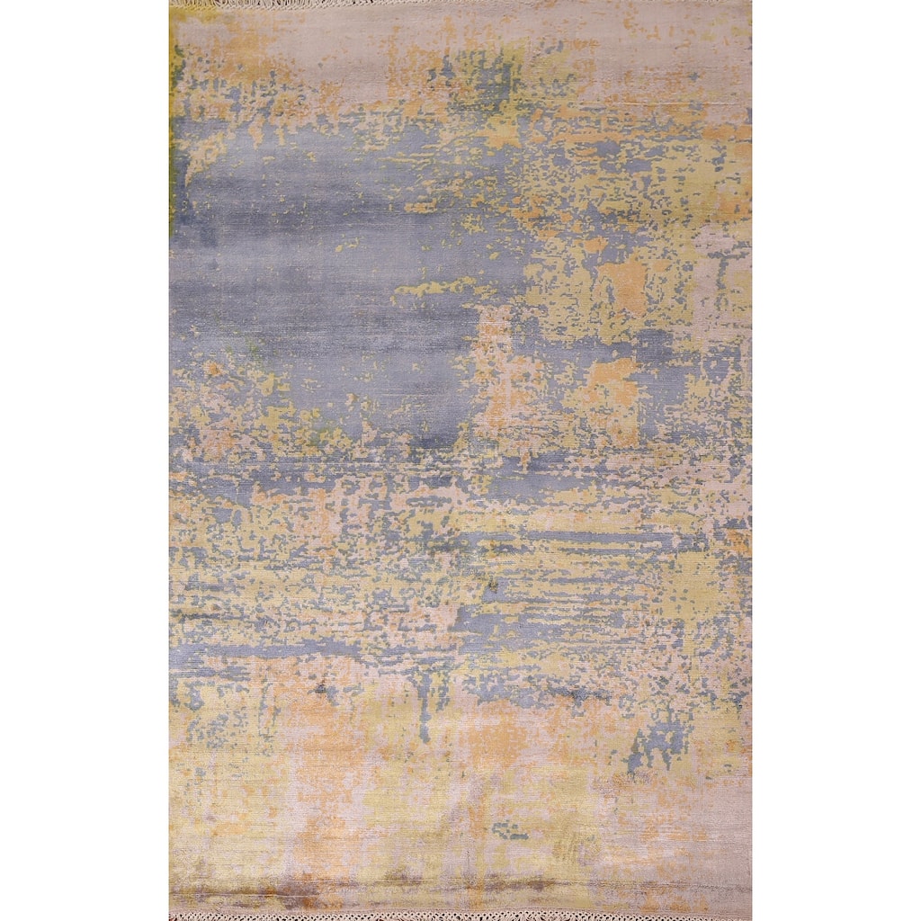 Contemporary Multicolor Abstract Area Rug Handmade Wool Carpet - 4'0"x 6'6"