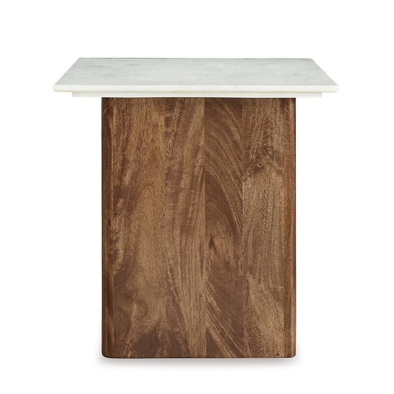 Wrenn Side End Table, Marble Top, 24 Inch Rectangular Brown Mango Wood