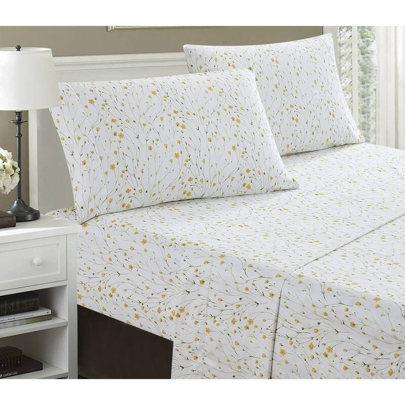 Printed Floral Design Cotton Collection Sheet Set and Pillowcases
