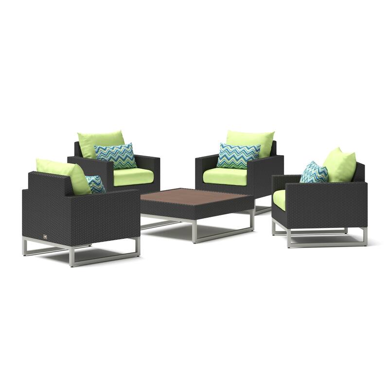 Milo Espresso 5 Piece Sunbrella Outdoor Patio Club Chair Conversation Set