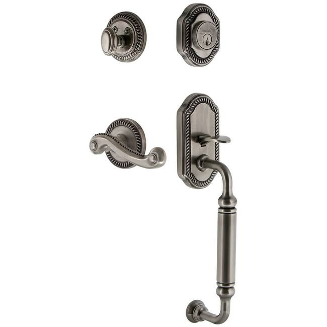 Grandeur Newport Solid Brass Rose Right Handed Keyed Entry Single - Antique Pewter