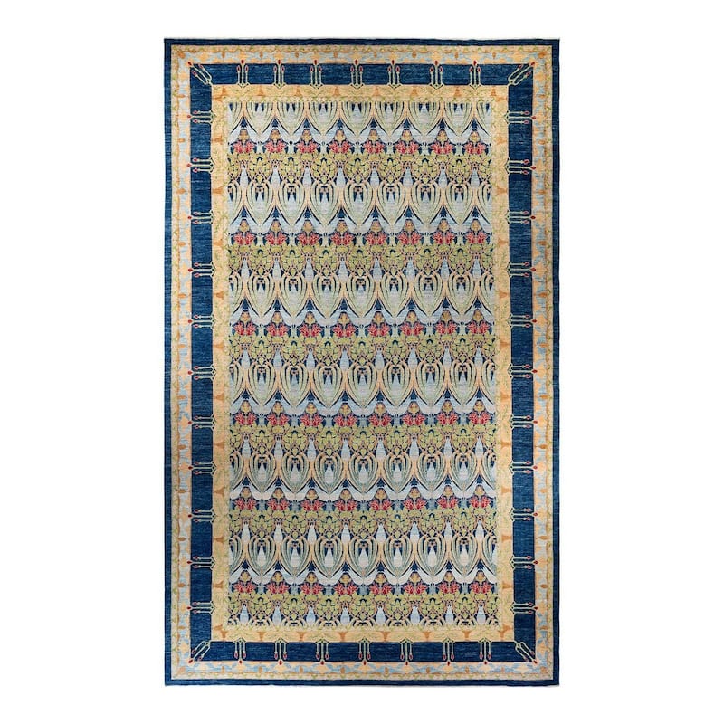 Overton Handknotted Wool Vintage Inspired Contemporary Arts & Crafts Blue Area Rug - 19' 6" x 11' 6"
