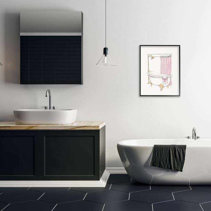 Stupell Simple Bathtub with Bow Framed Giclee Art Design By Janet Tava