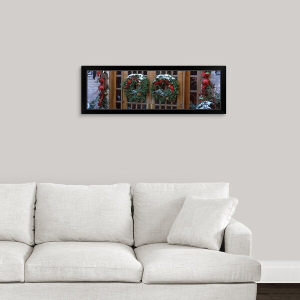 "Christmas wreaths hanging on doors, Grand Rapids, Kent County, Michigan," Black Framed Print