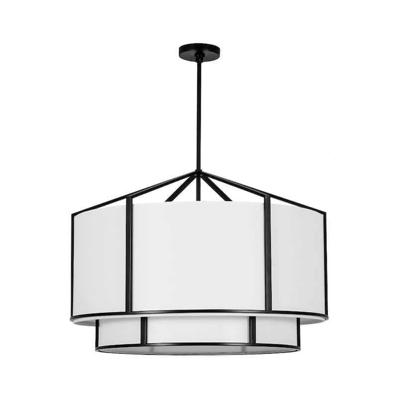 America Traditional 6-Light Two-layer Drum Fabric Pendant Chandelier - 28.1in