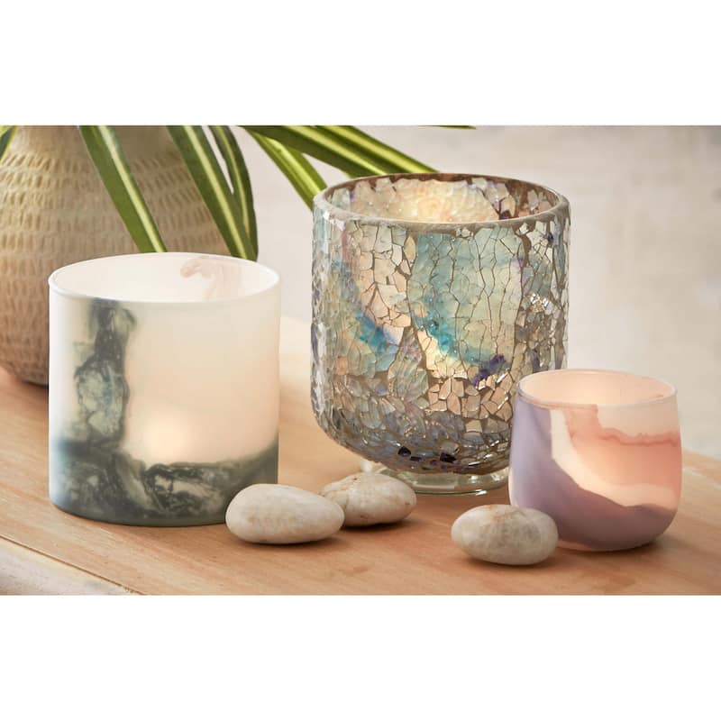 Marble Print Purple White Matte Finish Tealight Candle Holder, 2.75L x 2.75W x 2.75H inches